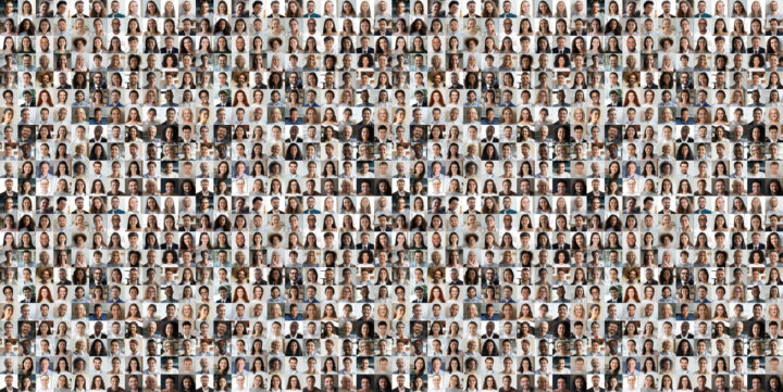 Hundreds Of Multiracial People Faces Headshots Collection, Collage Mosaic