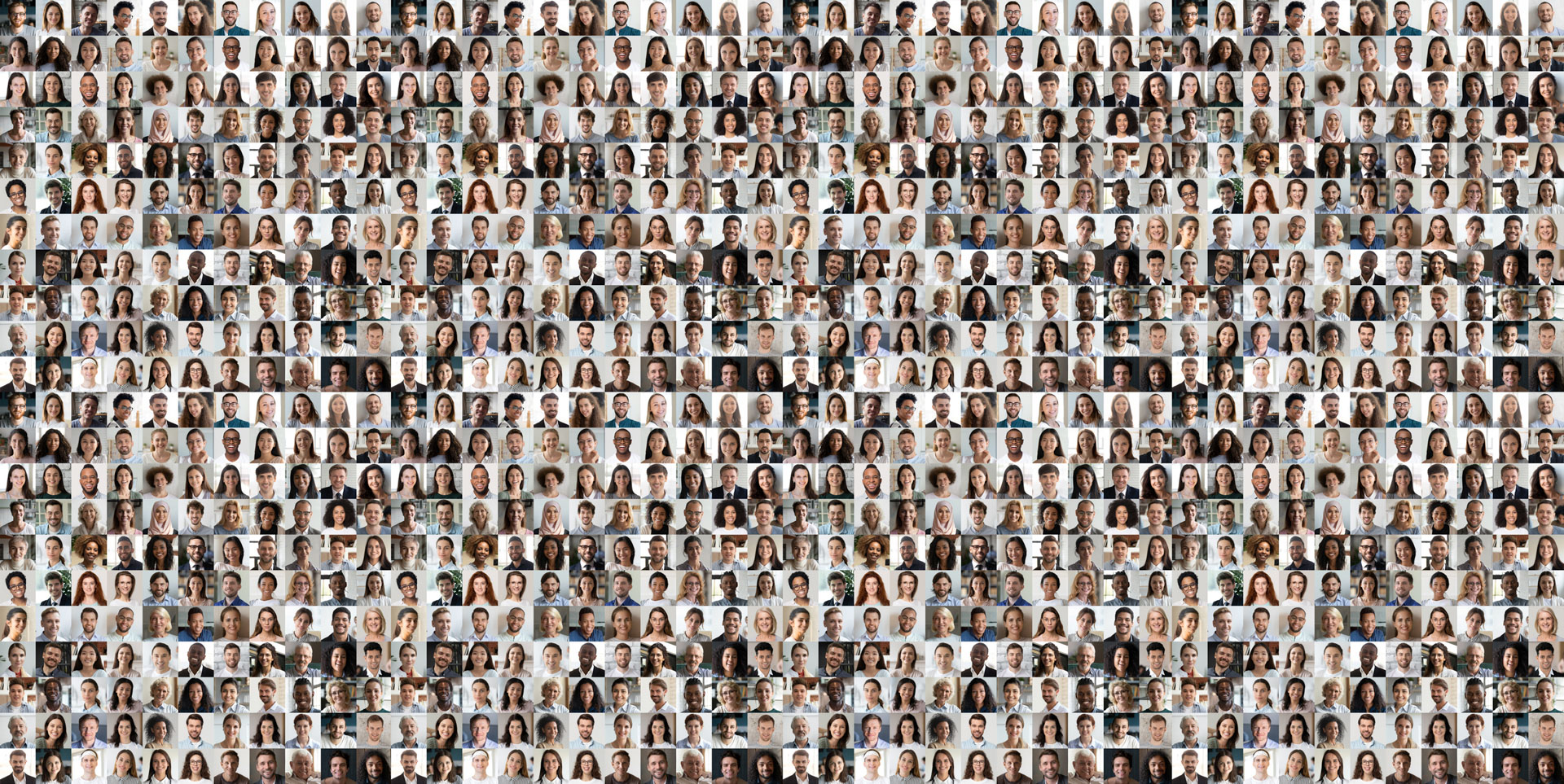 Hundreds Of Multiracial People Faces Headshots Collection, Collage Mosaic